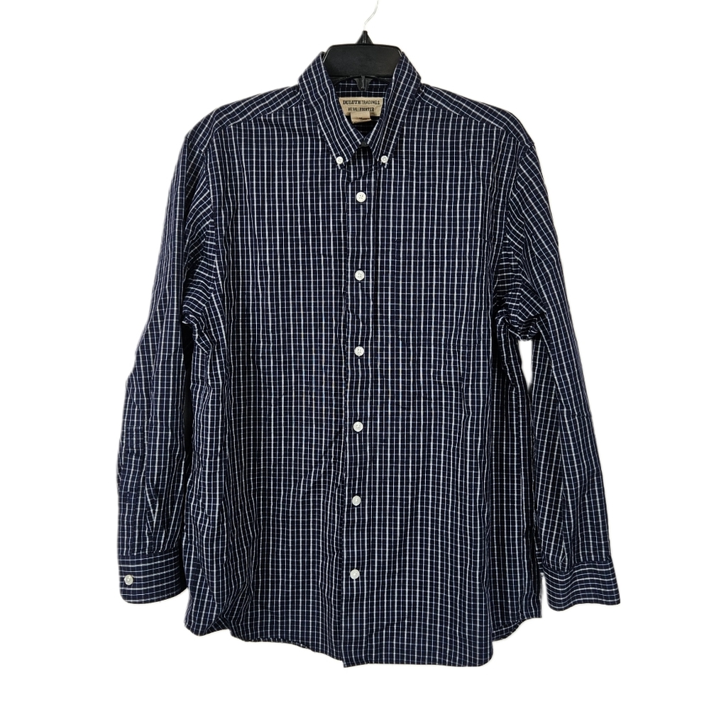 Duluth Trading Shirt Wrinkle Fighter Long Sleeve Button Down Blue White Mens M